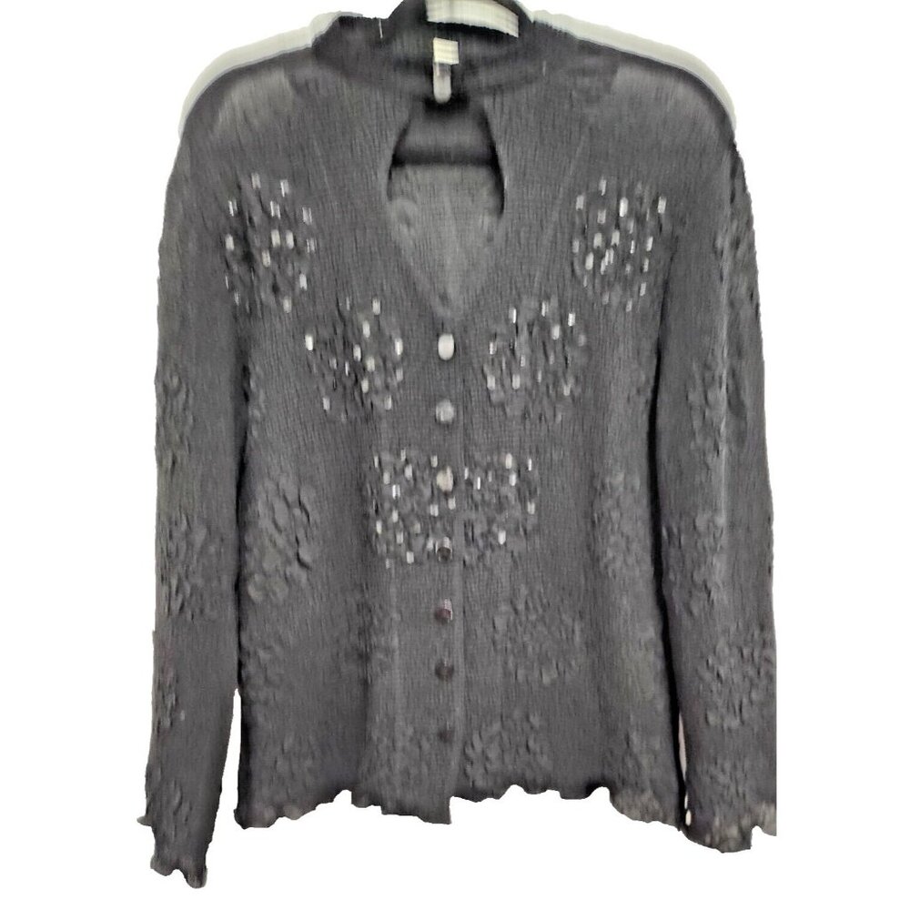 UbU Womens Top Large Black Crinkle Sequined Long Sleeve Whimsygoth Dark Romantic